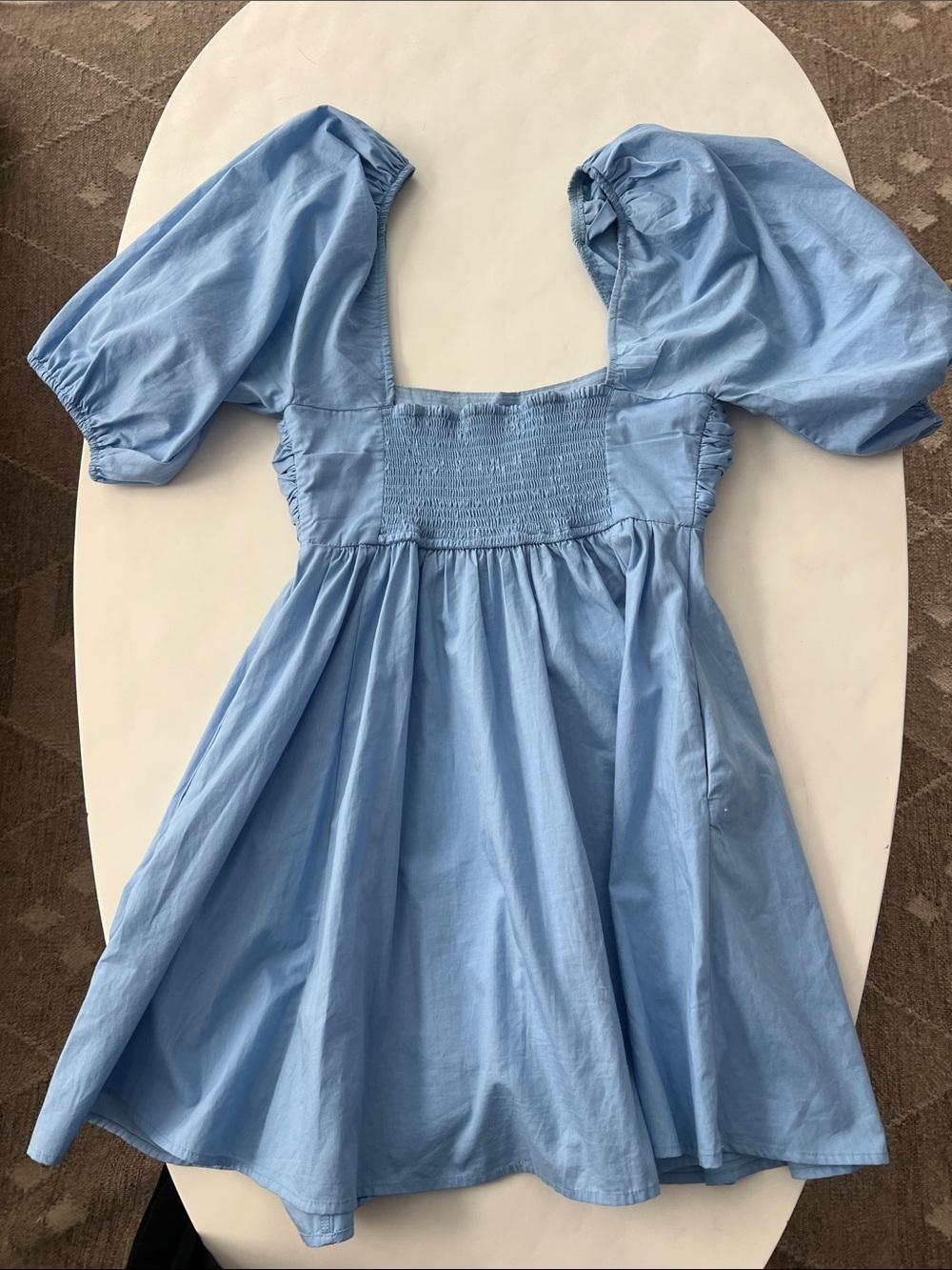 Abercrombie and Fitch Emerson Poplin Puff Sleeve Mini Dress in Powder Blue Small - Picture 4 of 9